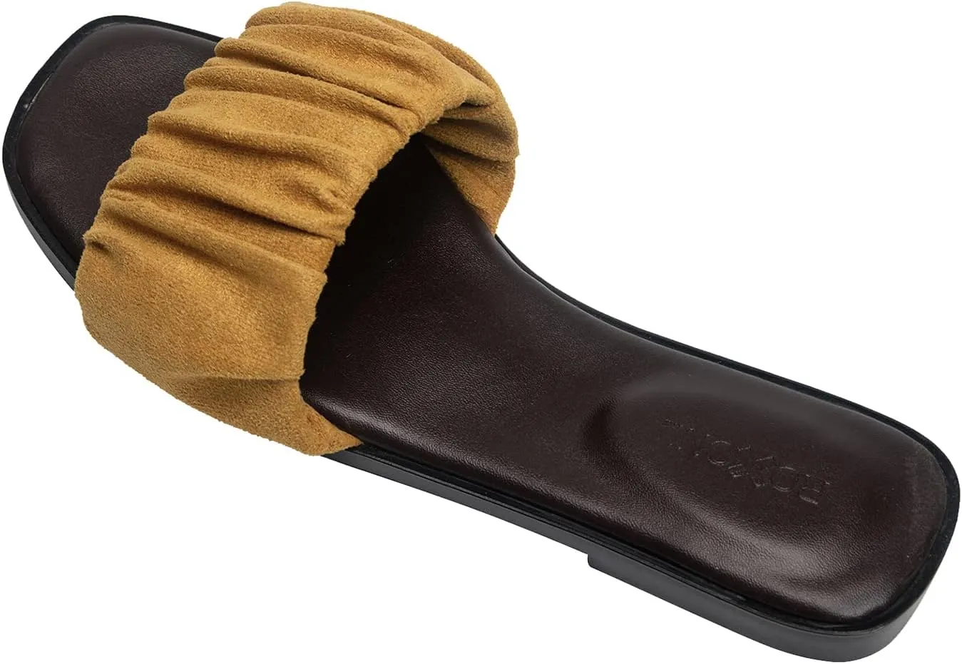 Women’s Ruched Fabric Slide Sandals Open Toe Flat Sandals with Heel Cushion