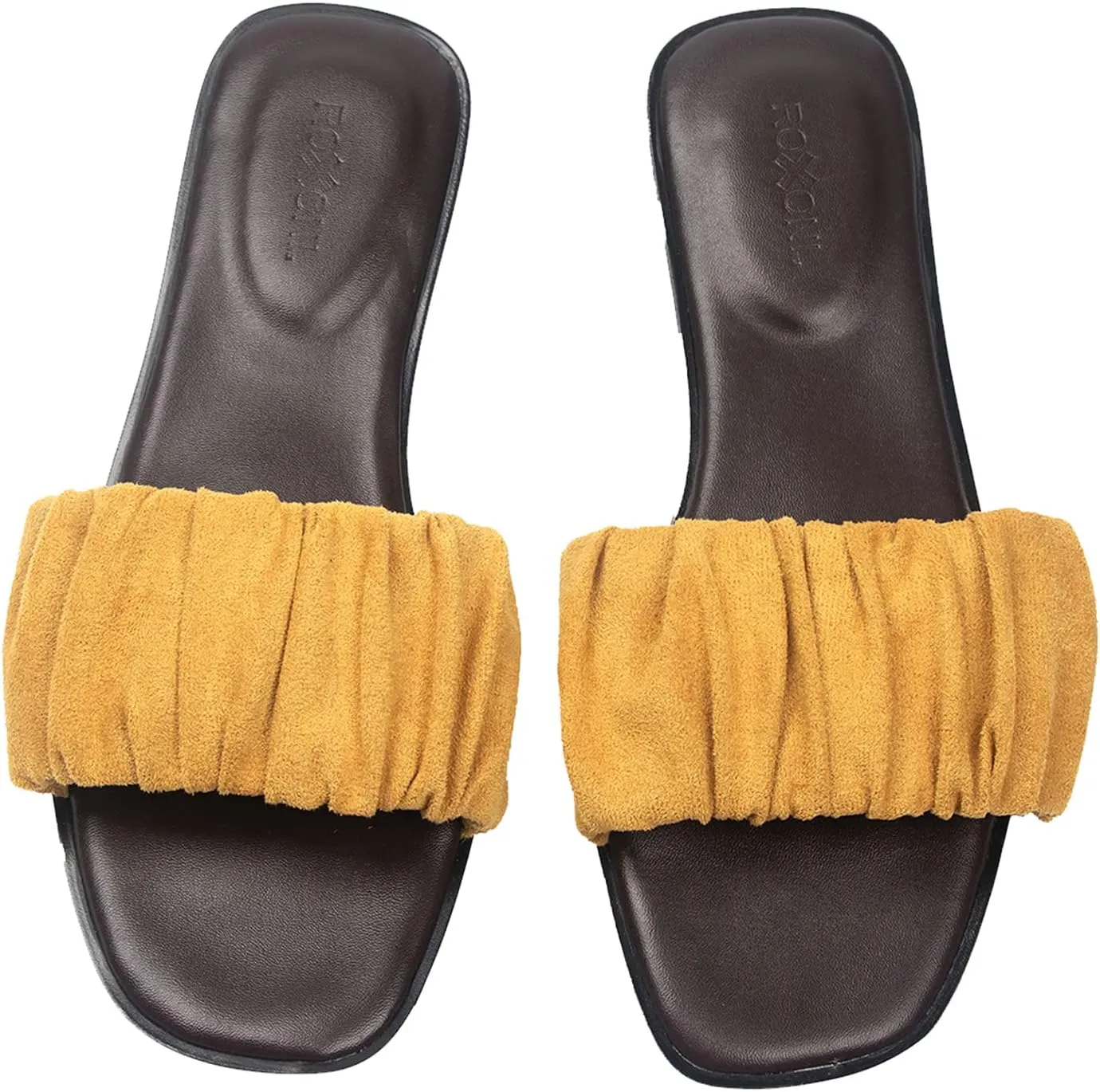 Women’s Ruched Fabric Slide Sandals Open Toe Flat Sandals with Heel Cushion