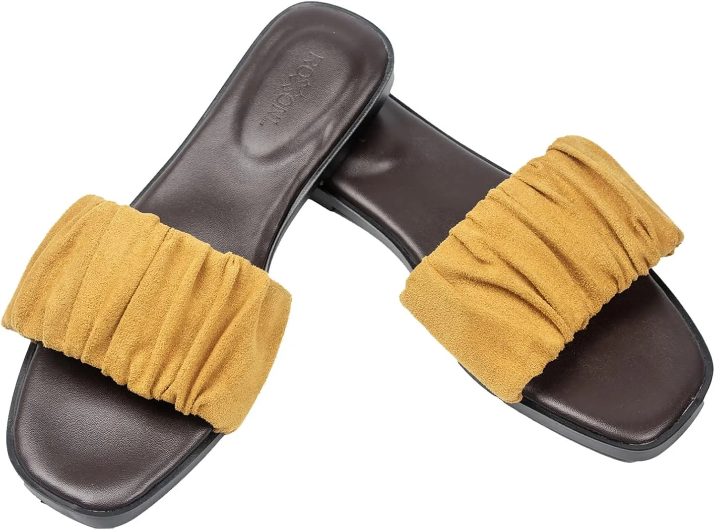 Women’s Ruched Fabric Slide Sandals Open Toe Flat Sandals with Heel Cushion