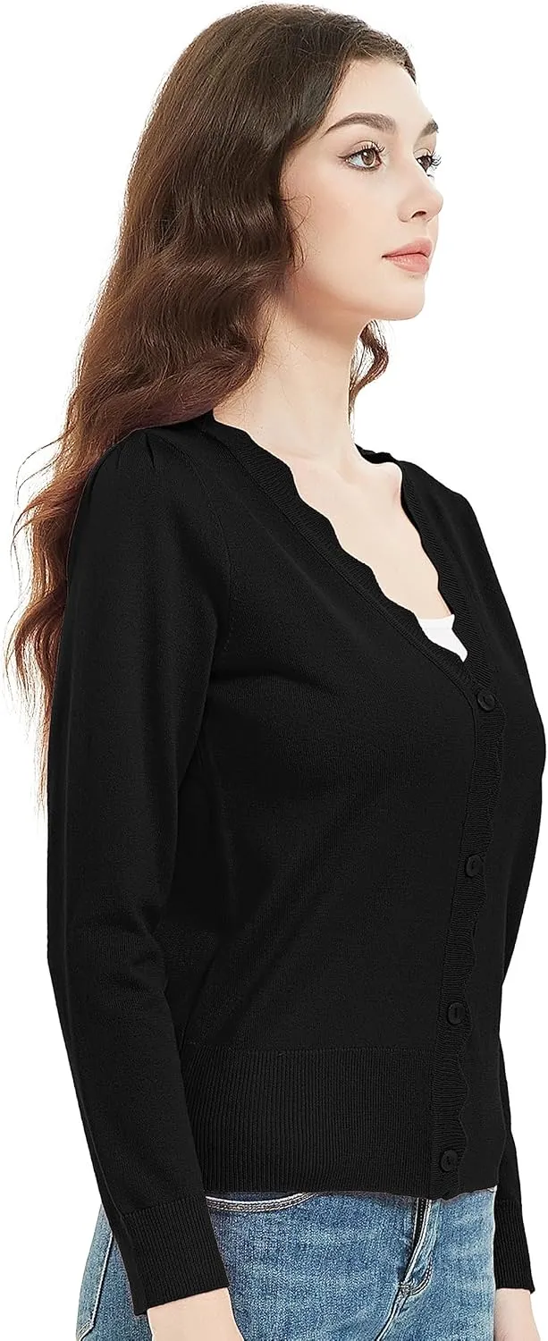 Women's Short Sleeve Cropped Cardigan Button Down Sweater Lightweight Knit Shrugs