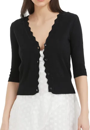 Women's Short Sleeve Cropped Cardigan Button Down Sweater Lightweight Knit Shrugs