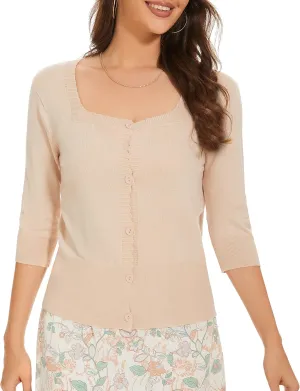 Women's Short Sleeve Cropped Cardigan Button Down Sweater Lightweight Knit Shrugs