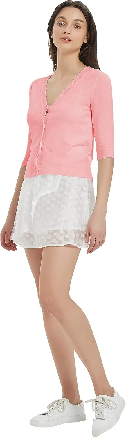 Women's Short Sleeve Cropped Cardigan Button Down Sweater Lightweight Knit Shrugs