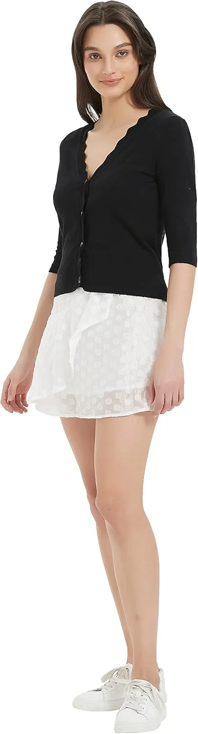 Women's Short Sleeve Cropped Cardigan Button Down Sweater Lightweight Knit Shrugs