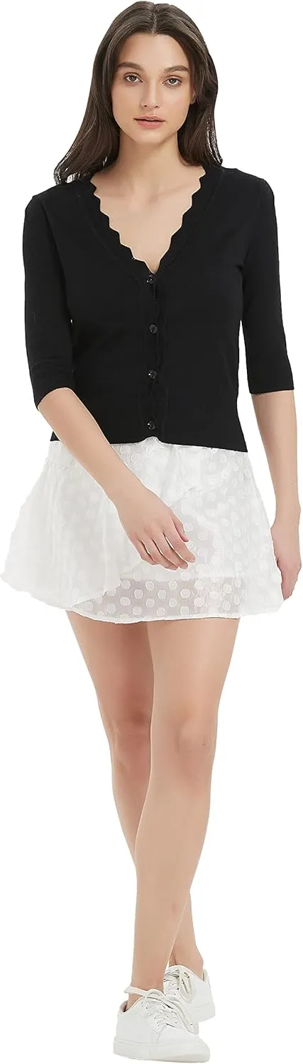 Women's Short Sleeve Cropped Cardigan Button Down Sweater Lightweight Knit Shrugs