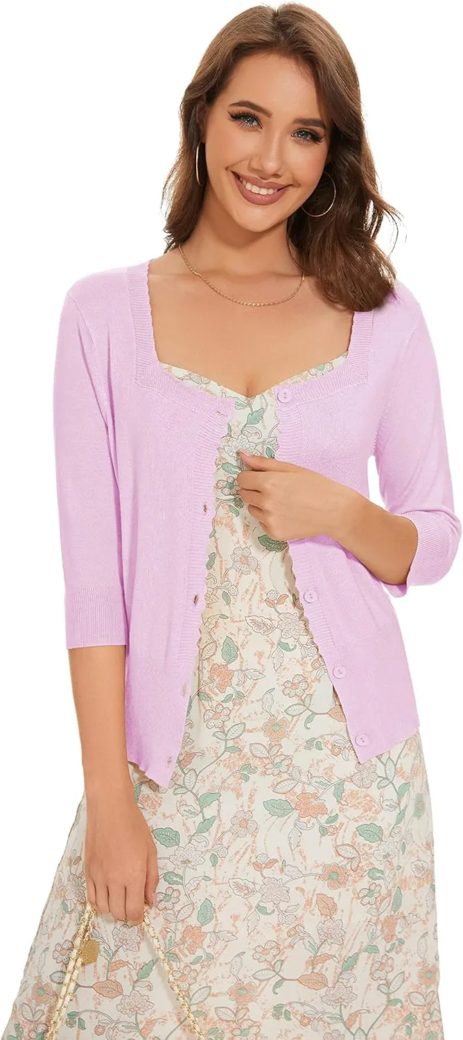 Women's Short Sleeve Cropped Cardigan Button Down Sweater Lightweight Knit Shrugs