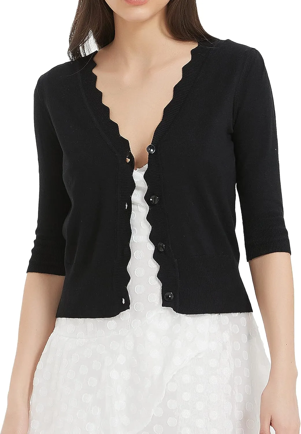 Women's Short Sleeve Cropped Cardigan Button Down Sweater Lightweight Knit Shrugs
