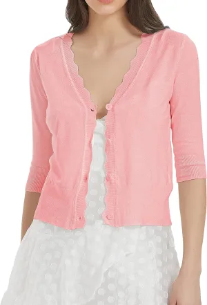 Women's Short Sleeve Cropped Cardigan Button Down Sweater Lightweight Knit Shrugs