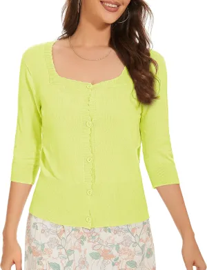 Women's Short Sleeve Cropped Cardigan Button Down Sweater Lightweight Knit Shrugs