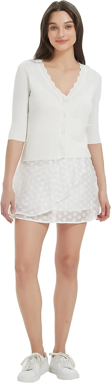 Women's Short Sleeve Cropped Cardigan Button Down Sweater Lightweight Knit Shrugs