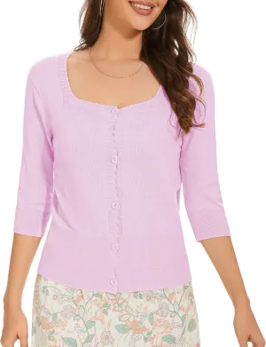 Women's Short Sleeve Cropped Cardigan Button Down Sweater Lightweight Knit Shrugs