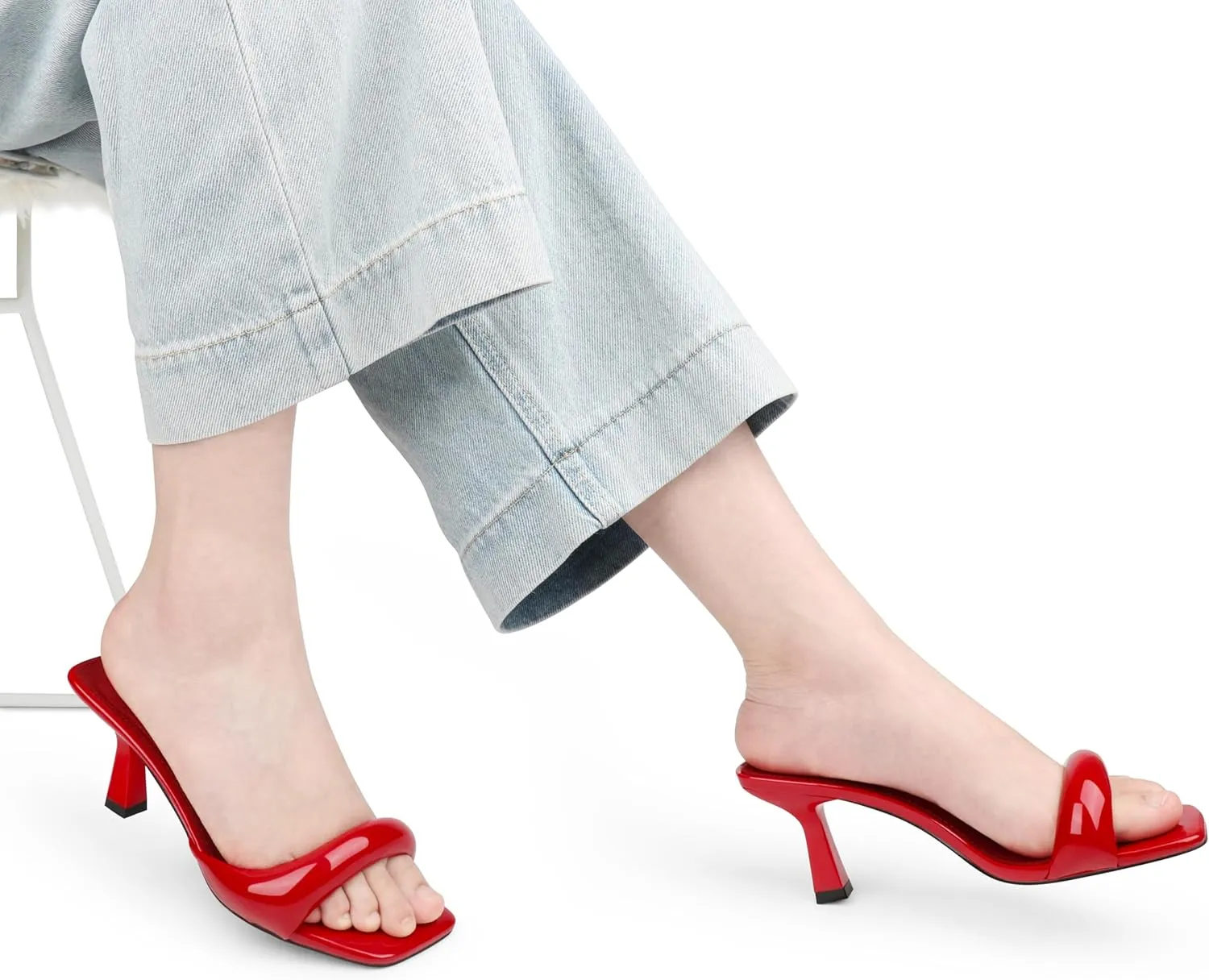 Women's Simple Mid-Heel Sandals One-Band Backless Stiletto Soft-Soled Heels for Party Dinner