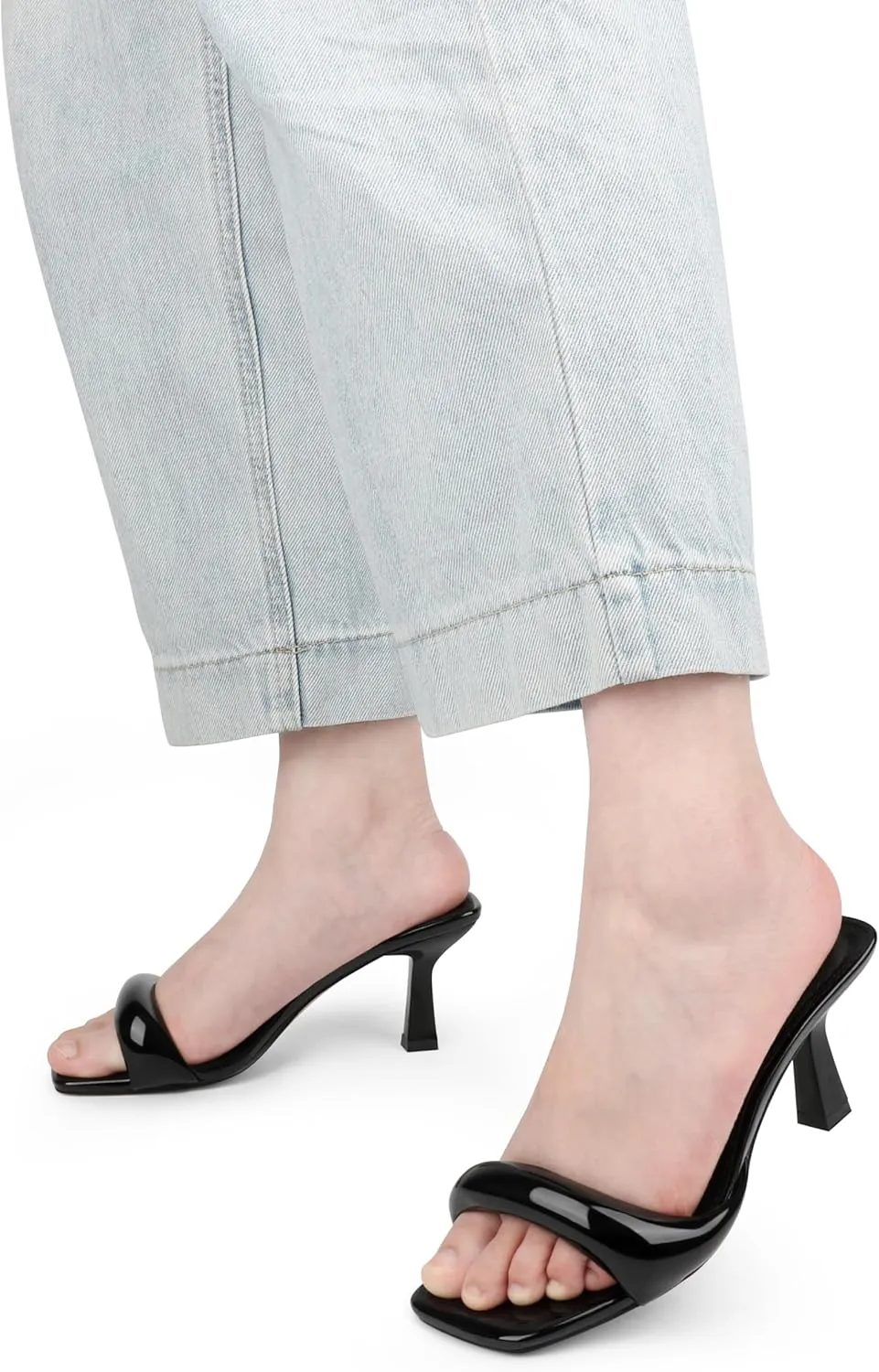 Women's Simple Mid-Heel Sandals One-Band Backless Stiletto Soft-Soled Heels for Party Dinner