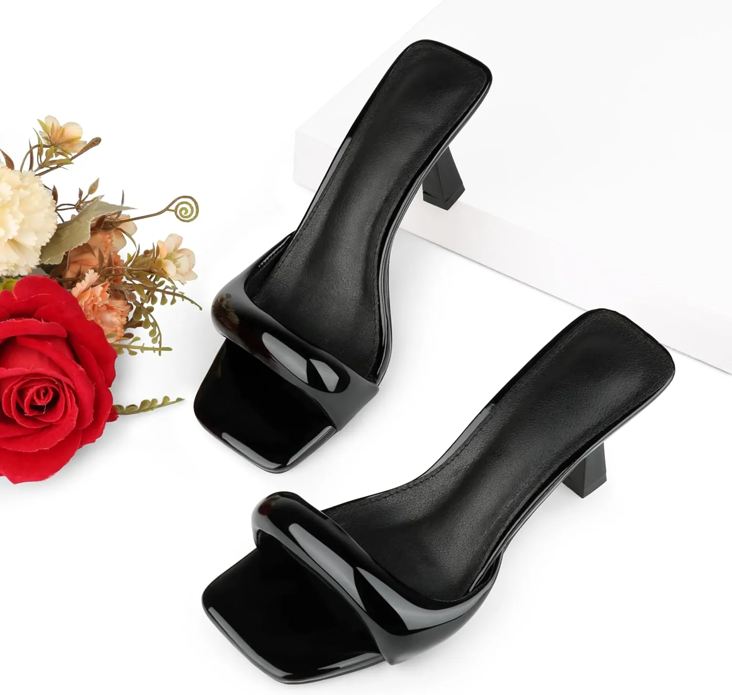 Women's Simple Mid-Heel Sandals One-Band Backless Stiletto Soft-Soled Heels for Party Dinner