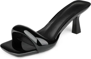 Women's Simple Mid-Heel Sandals One-Band Backless Stiletto Soft-Soled Heels for Party Dinner