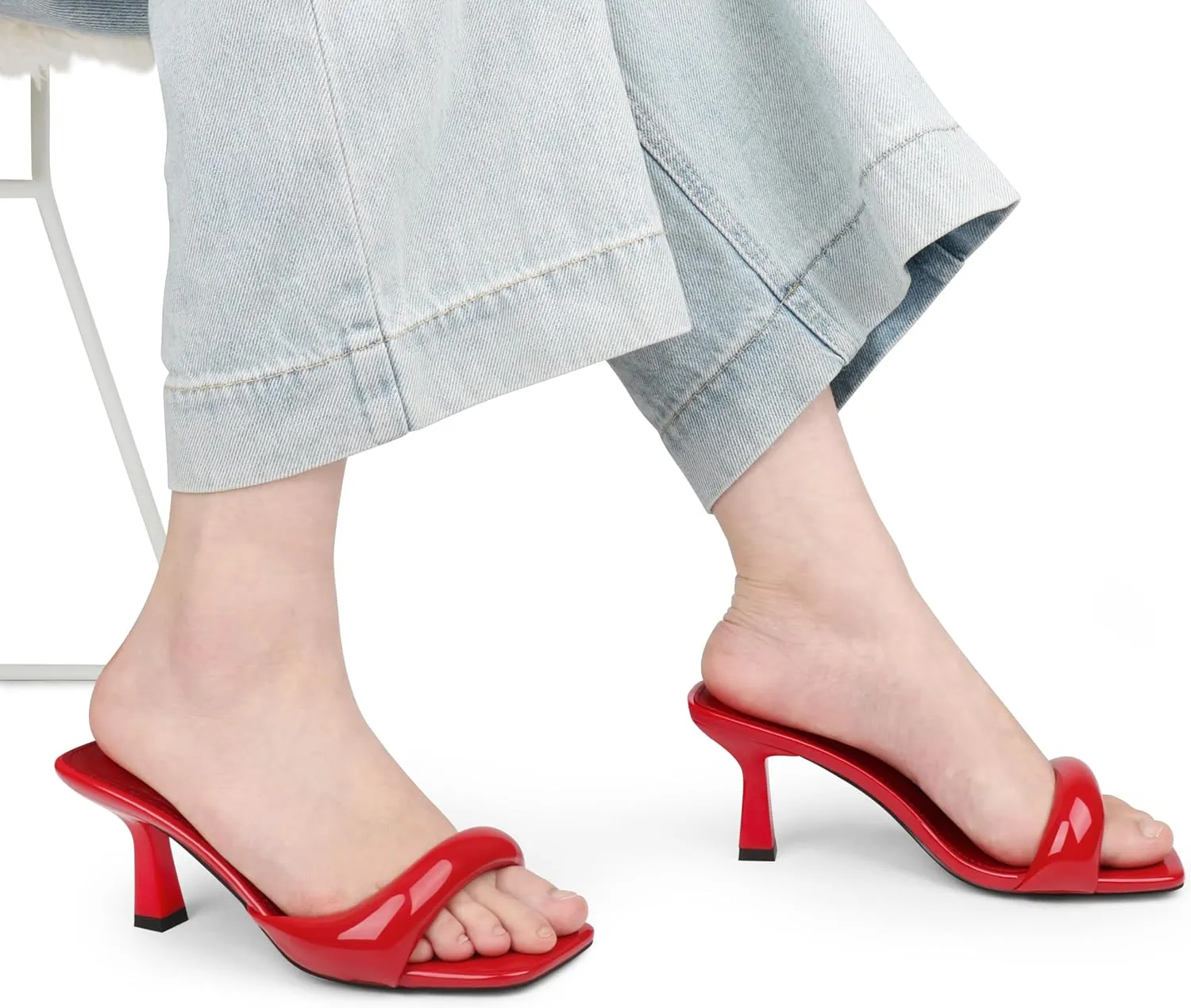 Women's Simple Mid-Heel Sandals One-Band Backless Stiletto Soft-Soled Heels for Party Dinner