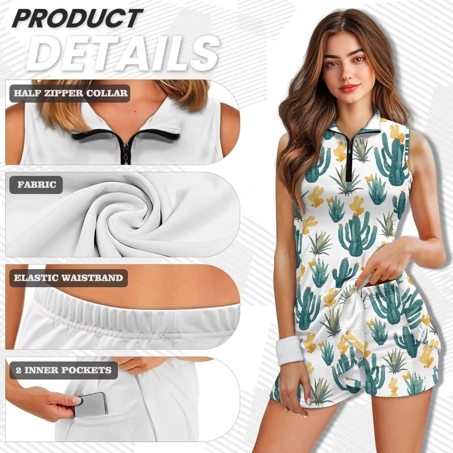 Women's Sleeveless Tennis Dress Collared Zip Up Athletic Golf Dresses Stylish Sports Workout Outfits