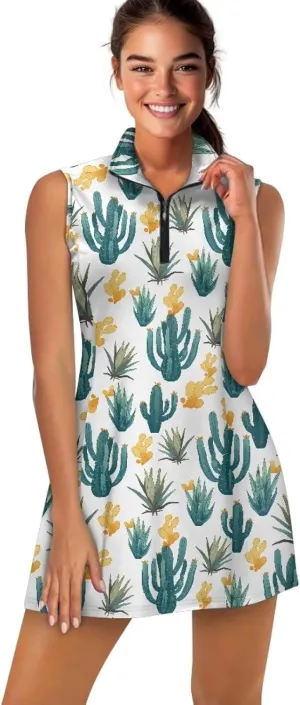 Women's Sleeveless Tennis Dress Collared Zip Up Athletic Golf Dresses Stylish Sports Workout Outfits