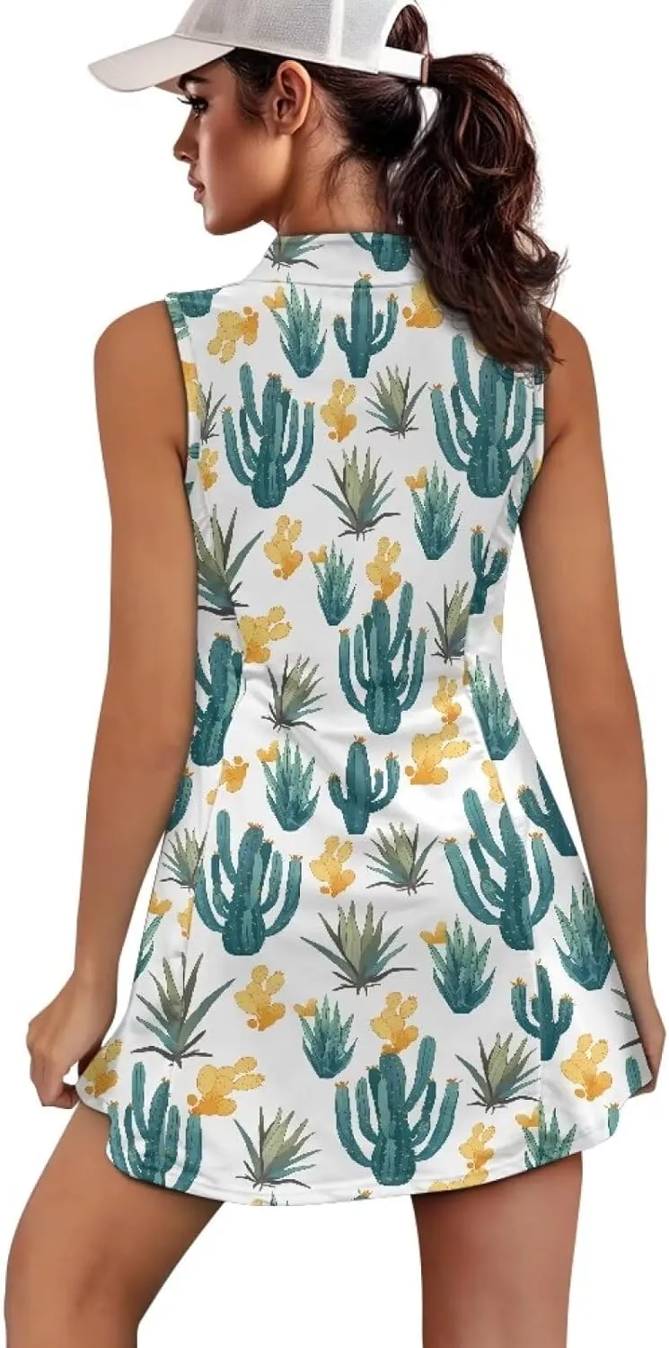 Women's Sleeveless Tennis Dress Collared Zip Up Athletic Golf Dresses Stylish Sports Workout Outfits