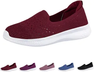 Women's Slip On Mesh Knit Flat Soft Sole Walking Shoes,Summer Non-Slip Breathable Athletic Comfortable Work Memory Foam Lightweight Flat Loafer Nurse Mom Shoes Sneakers