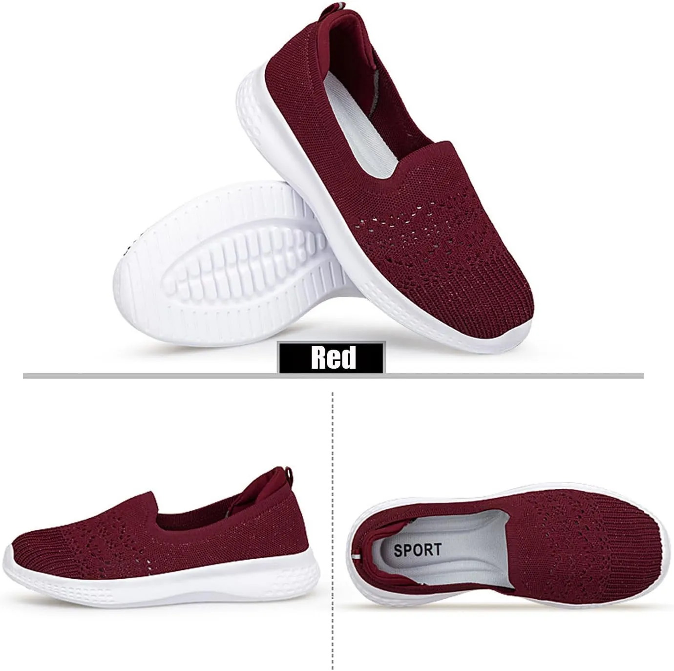Women's Slip On Mesh Knit Flat Soft Sole Walking Shoes,Summer Non-Slip Breathable Athletic Comfortable Work Memory Foam Lightweight Flat Loafer Nurse Mom Shoes Sneakers