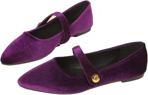Women's Suede Pointed Toe Flat Mary Jane Shoes Fashion Buckle Strap Ballet Dance Shoes Retro Soft Comfortable Slip On Casual Walking Flats