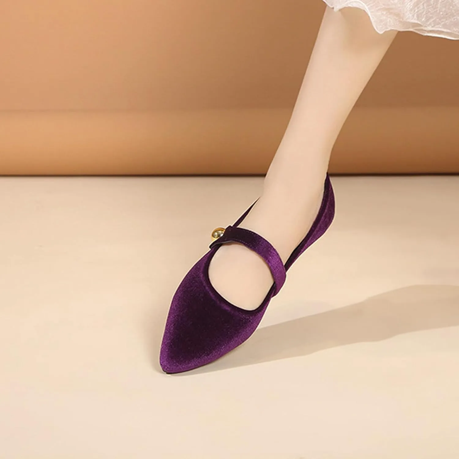 Women's Suede Pointed Toe Flat Mary Jane Shoes Fashion Buckle Strap Ballet Dance Shoes Retro Soft Comfortable Slip On Casual Walking Flats