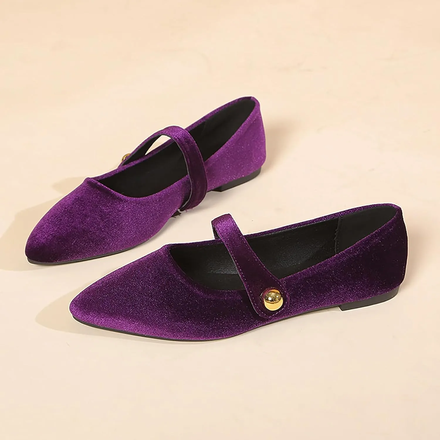 Women's Suede Pointed Toe Flat Mary Jane Shoes Fashion Buckle Strap Ballet Dance Shoes Retro Soft Comfortable Slip On Casual Walking Flats