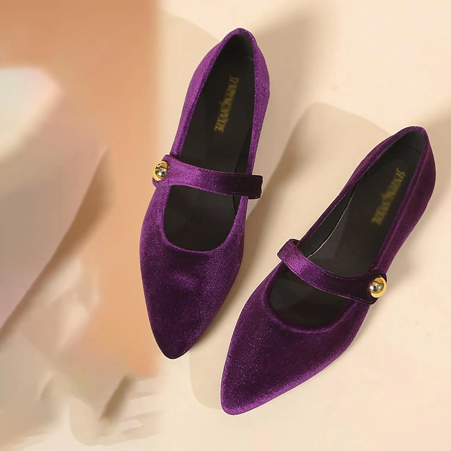 Women's Suede Pointed Toe Flat Mary Jane Shoes Fashion Buckle Strap Ballet Dance Shoes Retro Soft Comfortable Slip On Casual Walking Flats