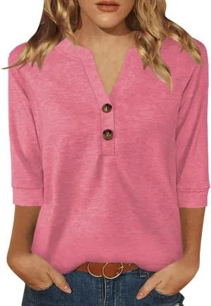 Womens Tops 3/4 Sleeve V Neck Button Down Shirts Business Casual Outfit Basic Tees Summer Top 2025