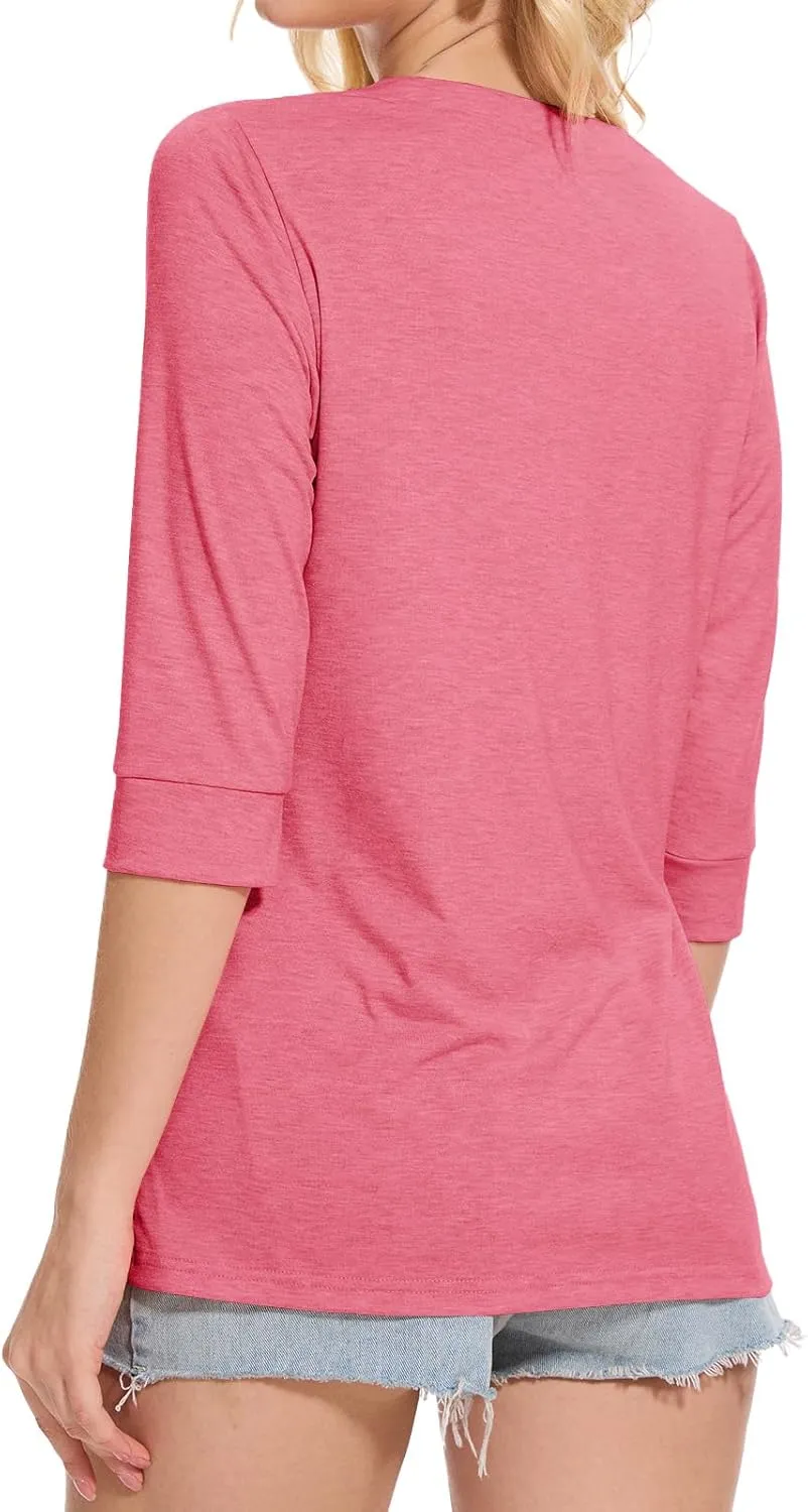 Womens Tops 3/4 Sleeve V Neck Button Down Shirts Business Casual Outfit Basic Tees Summer Top 2025