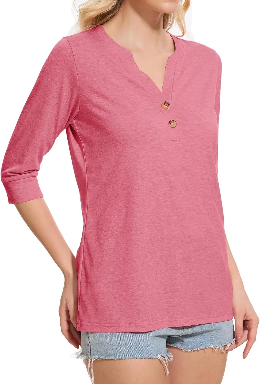 Womens Tops 3/4 Sleeve V Neck Button Down Shirts Business Casual Outfit Basic Tees Summer Top 2025