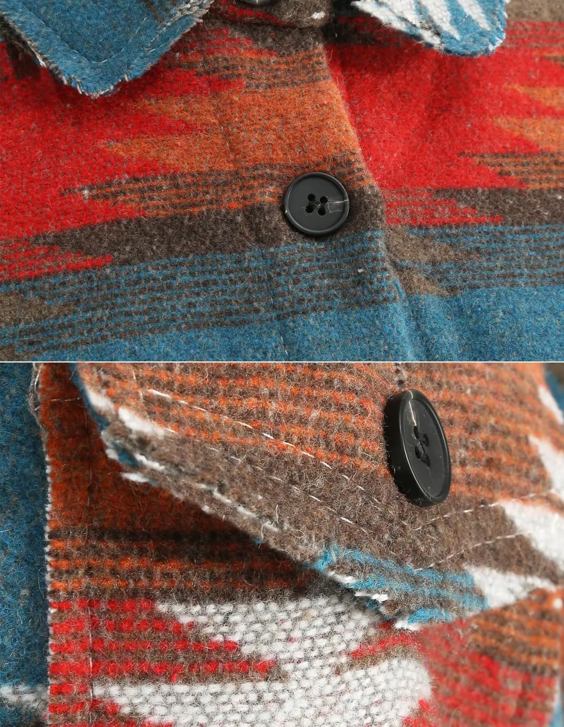 Women's Vintage Aztec Print Pattern Loose Shacket Button Down Long Sleeve Woolen Jacket Shirts Coat
