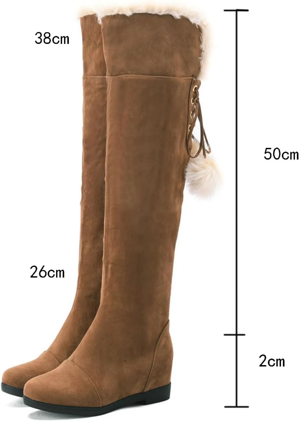 Women's Zip Up Snow Boots, Round Toe Lace Up Low Heel Over The Knee Boots Plush Warm Lining Long Boots Raw Edge Fitted Large Size Fashionable Boots