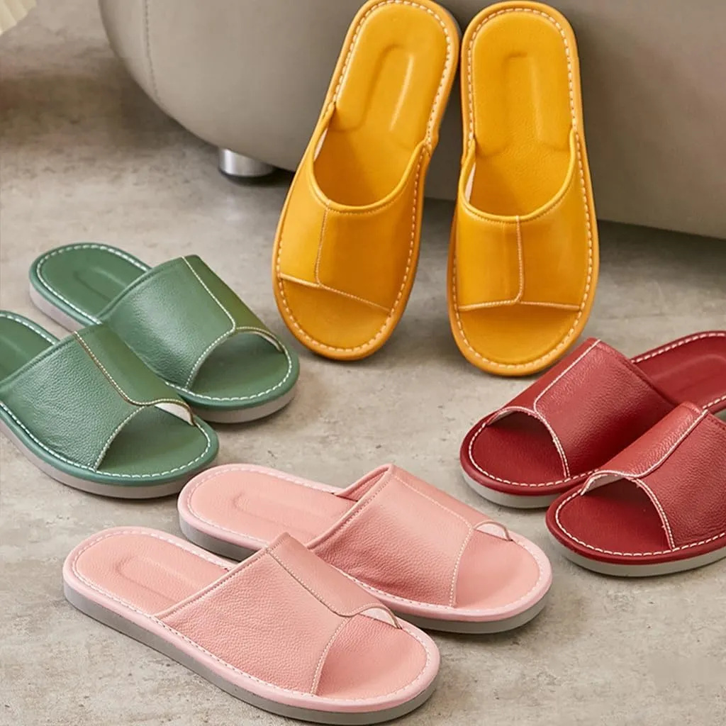XUEMML Leather Slippers For Men And Women Indoor Outdoor， Unisex Open Toe Slippers Summer Sandals，Non Slip Home Office Slippers Gift For Mens Womens