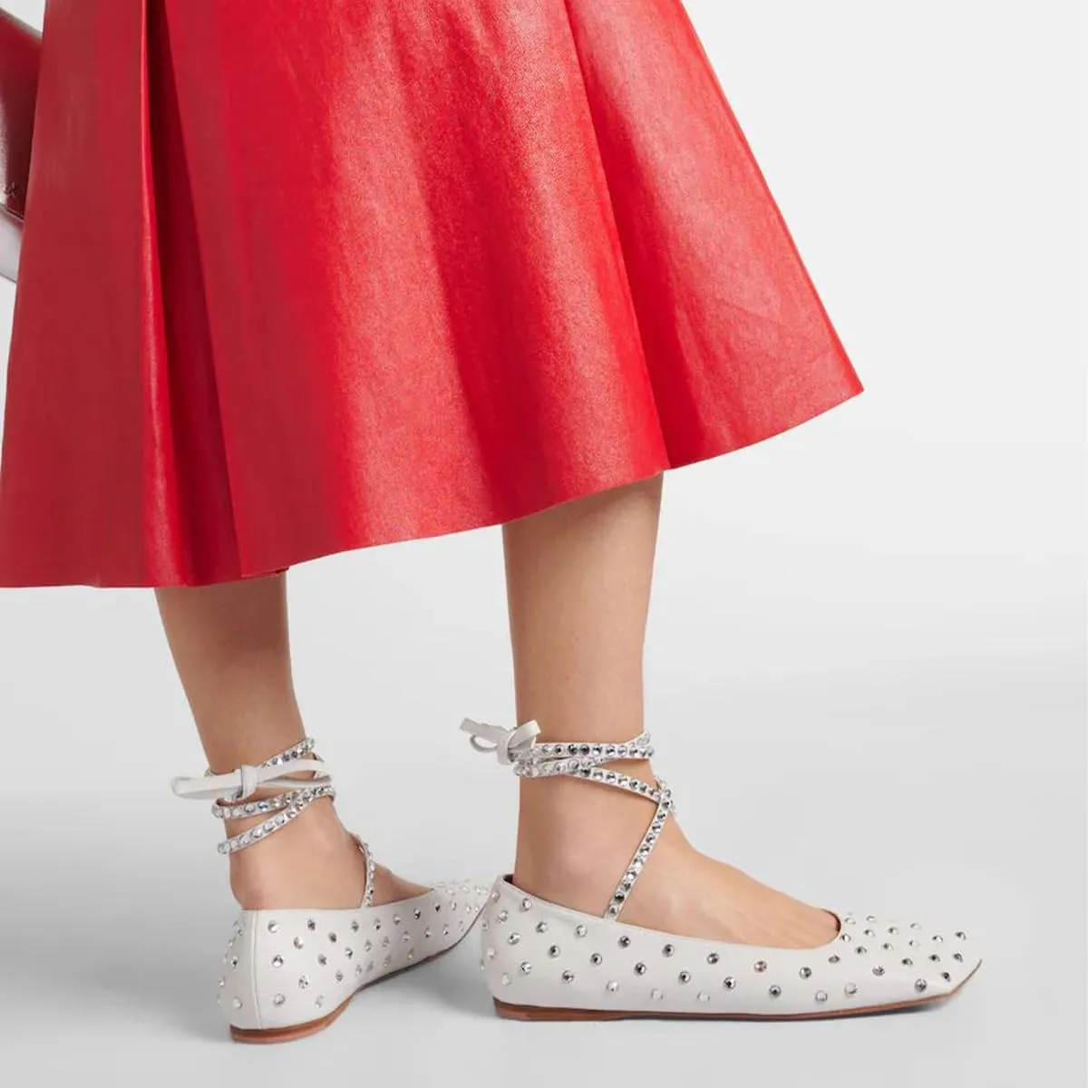 XYD Women Crystal Lace Up Flats Fashion Square Closed Toe Ankle Strappy Ballet Party Dating Shoes