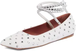 XYD Women Crystal Lace Up Flats Fashion Square Closed Toe Ankle Strappy Ballet Party Dating Shoes