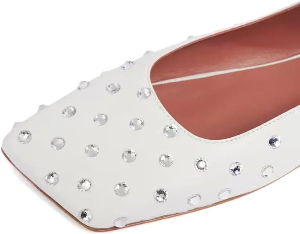 XYD Women Crystal Lace Up Flats Fashion Square Closed Toe Ankle Strappy Ballet Party Dating Shoes