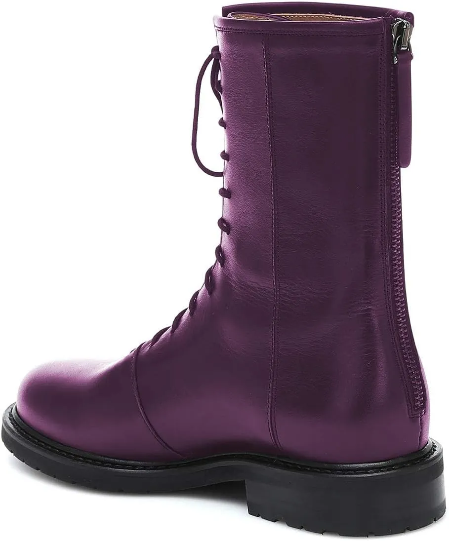XYD Women Girls Combat Boots Lug Sole Stacked Chunky Heel Front Lace Up Back Zipper Flat Ankle Booties Fashion Walking Daily Shoes
