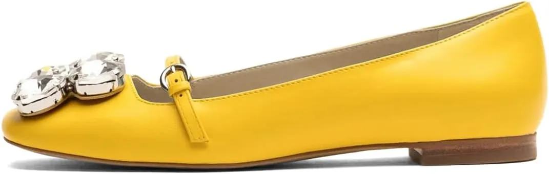 XYD Women Square Toe Mary Jane Flats Dazzled Rhinestones Crystals Buckled Slender Strap Casual Dressy Shoes