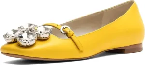 XYD Women Square Toe Mary Jane Flats Dazzled Rhinestones Crystals Buckled Slender Strap Casual Dressy Shoes