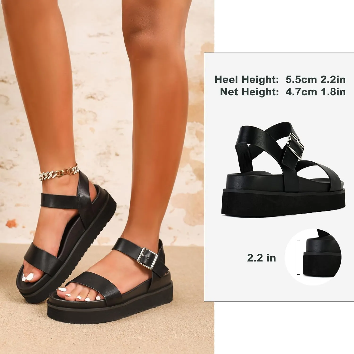 Yavero Womens Platform Sandals Open Toe Summer Sandals Low Wedge Sandals