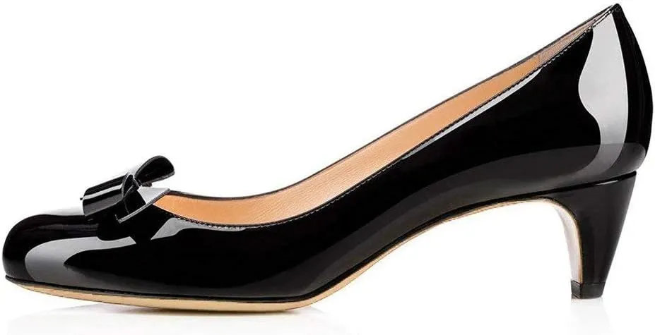YDN Women Closed Round Toe Pumps Low Heels Shoes with Bowknot for Work Office Ladies Size 4-15 US
