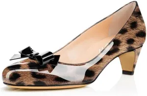 YDN Women Closed Round Toe Pumps Low Heels Shoes with Bowknot for Work Office Ladies Size 4-15 US