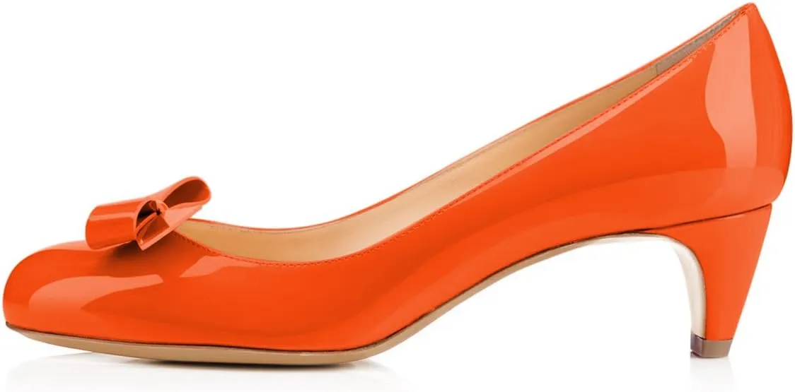 YDN Women Closed Round Toe Pumps Low Heels Shoes with Bowknot for Work Office Ladies Size 4-15 US