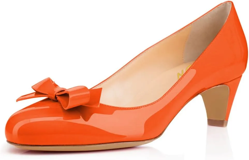 YDN Women Closed Round Toe Pumps Low Heels Shoes with Bowknot for Work Office Ladies Size 4-15 US