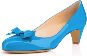 YDN Women Closed Round Toe Pumps Low Heels Shoes with Bowknot for Work Office Ladies Size 4-15 US