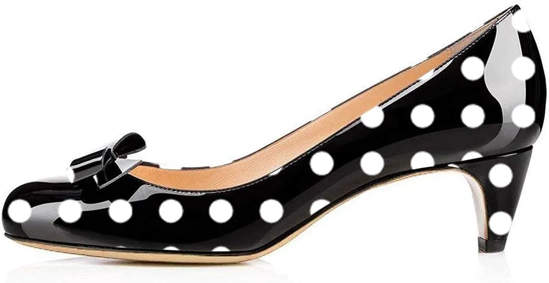 YDN Women Closed Round Toe Pumps Low Heels Shoes with Bowknot for Work Office Ladies Size 4-15 US