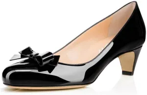 YDN Women Closed Round Toe Pumps Low Heels Shoes with Bowknot for Work Office Ladies Size 4-15 US