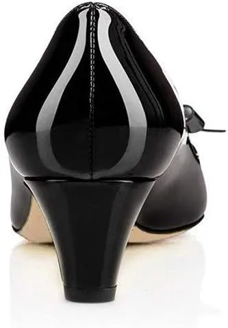 YDN Women Closed Round Toe Pumps Low Heels Shoes with Bowknot for Work Office Ladies Size 4-15 US